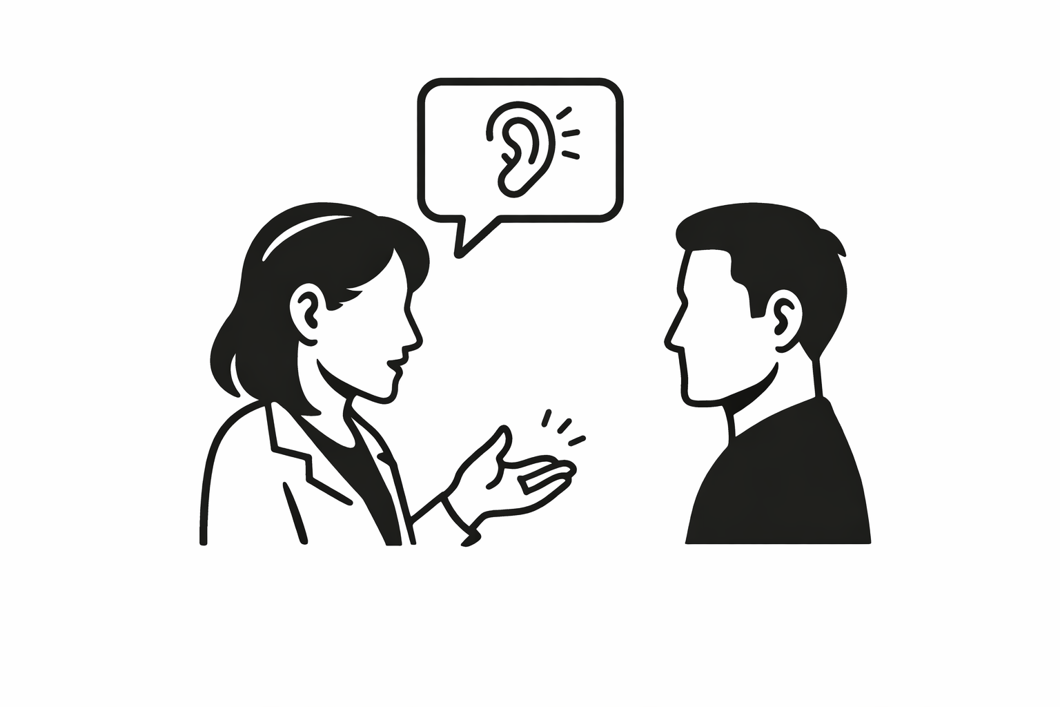 Profesional asesorando a un paciente sobre soluciones auditivas.