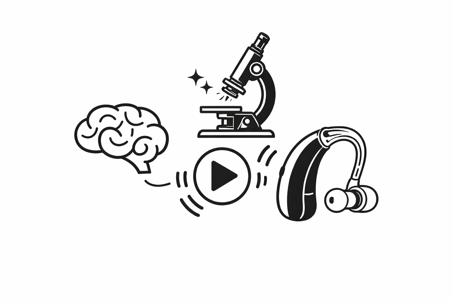 Ilustración de tecnología auditiva avanzada con elementos de innovación y audición.
